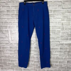 Brooks Brothers Red Fleece Royal Blue Seersucker Anchor AOP Casual Pants 34 x 34